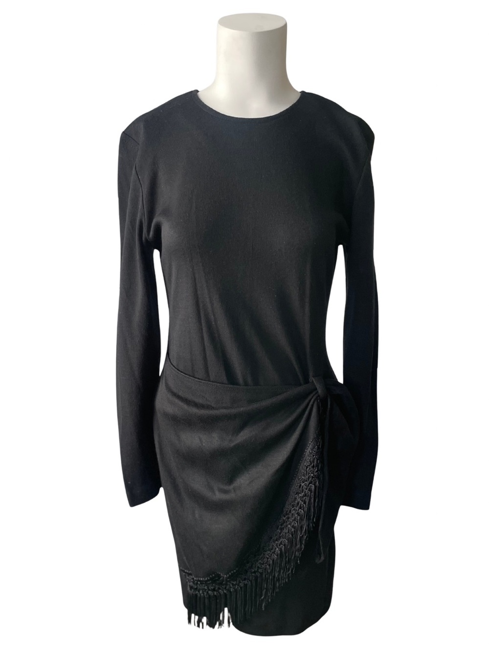 90's Black Draped Fringe Cocktail Dress